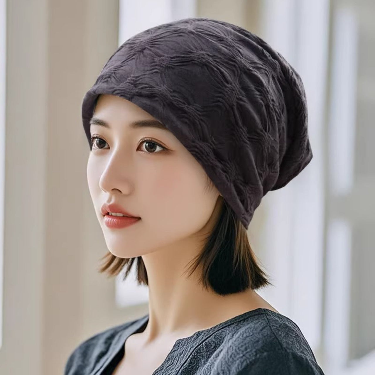Hat Integrated Toque Pile Heap Cap Wig Short Straight Hair