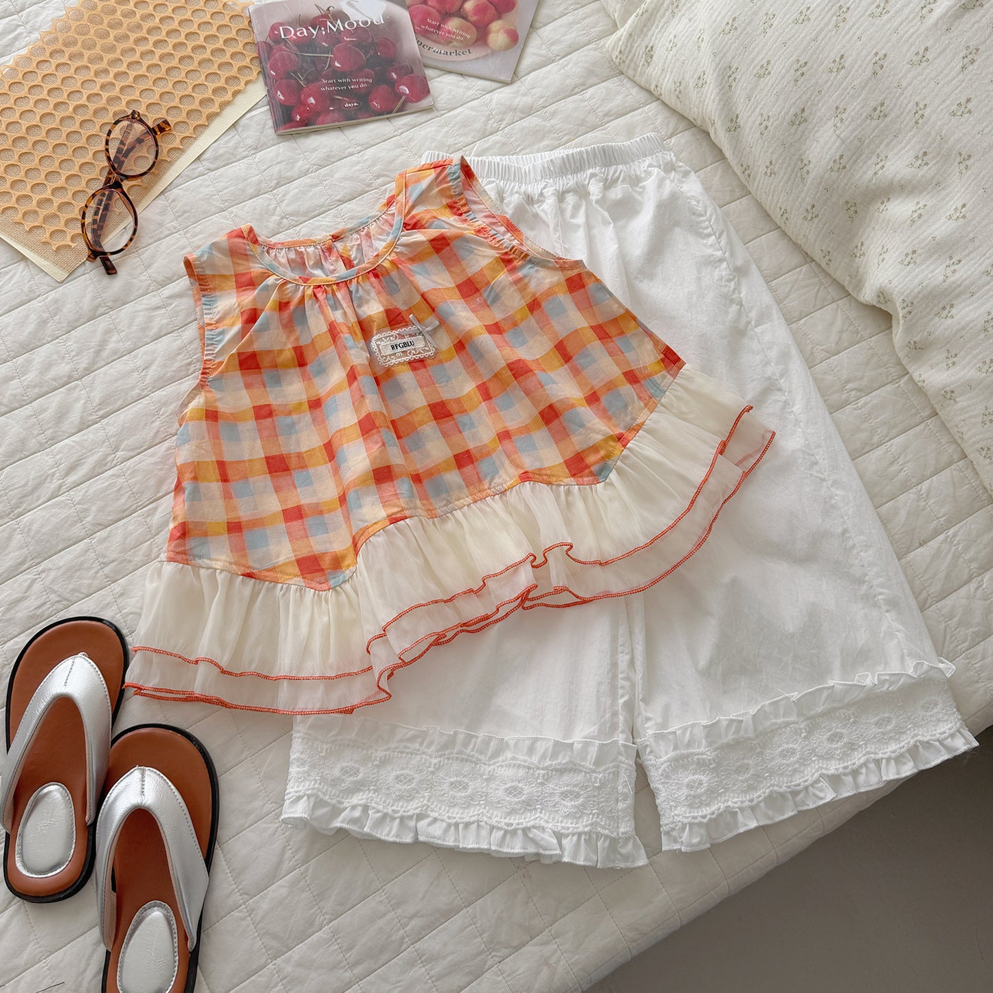 Children's Xie Clothing Summer Korean Loose Full Organza Short Sleeve Lace Children's Suit
