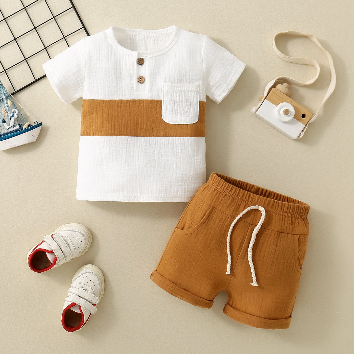 Children's Short-sleeved Shorts Two-piece Hot Word Compliance Children's Suit
