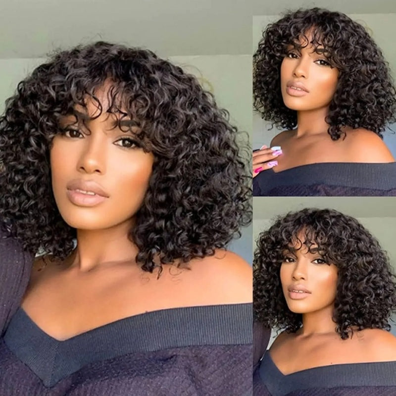 Brazilian Human Density Fringe Curly Bob Real Hair Wig