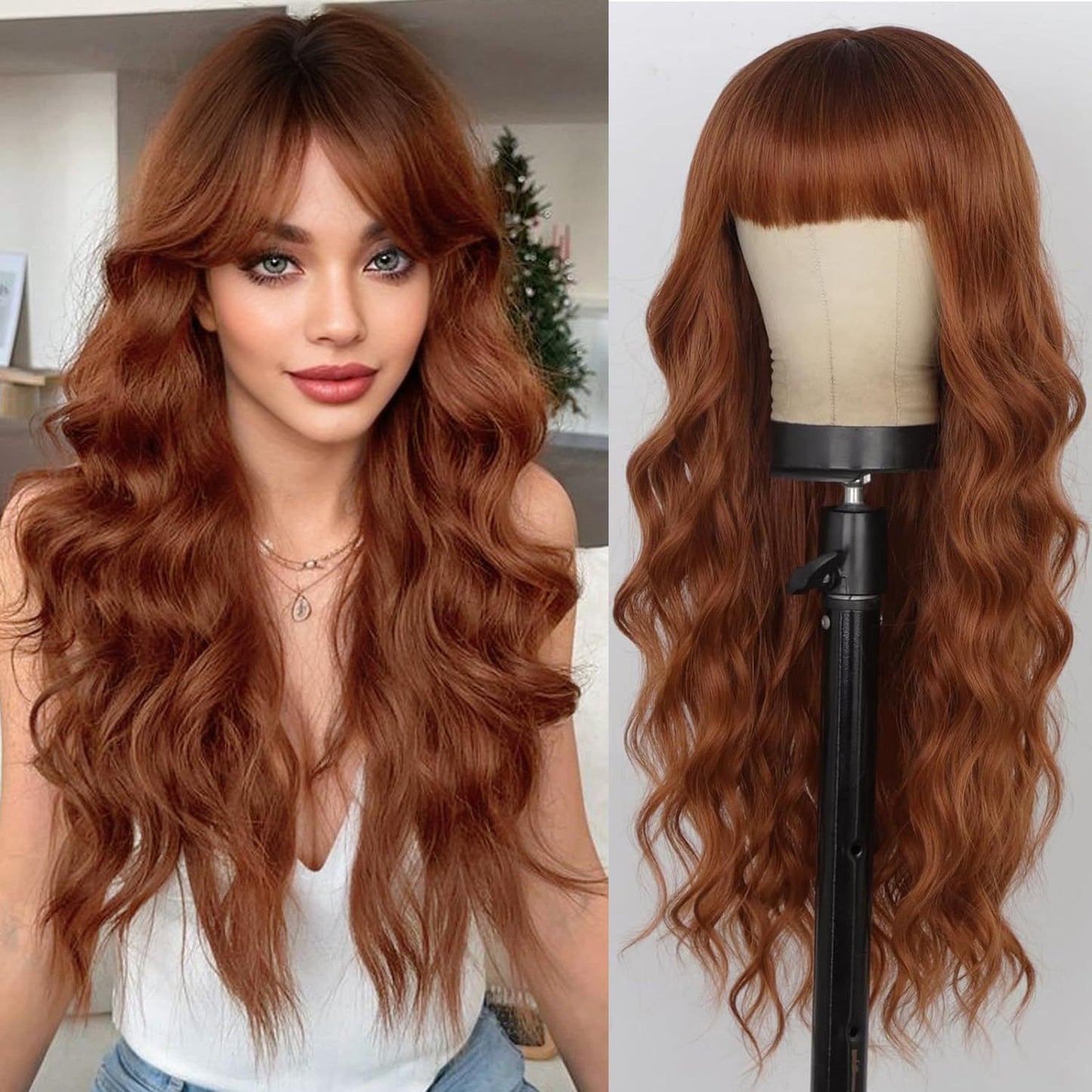 Black Gradient White Straight Bangs Big Wave Curly Hair Wig Long Curls