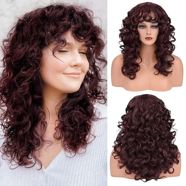 Women's Brown Black Small Curly Hair African Wig Long Curls