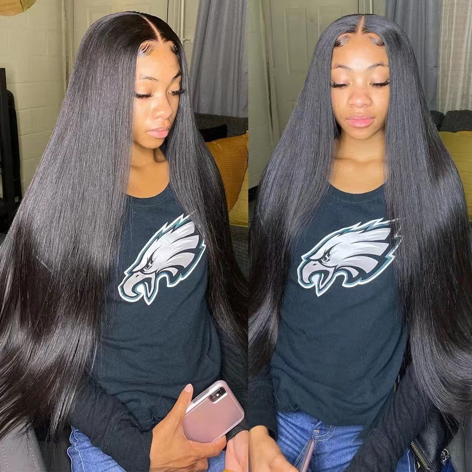 Graceful Durable Front Lace Head Cover Long Straight Wig