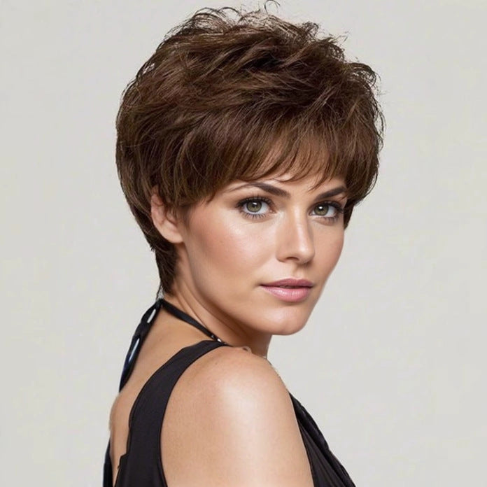 Women's Bangs Mother's Head Cover Fluffy Sheath Wig Short Curly Hair