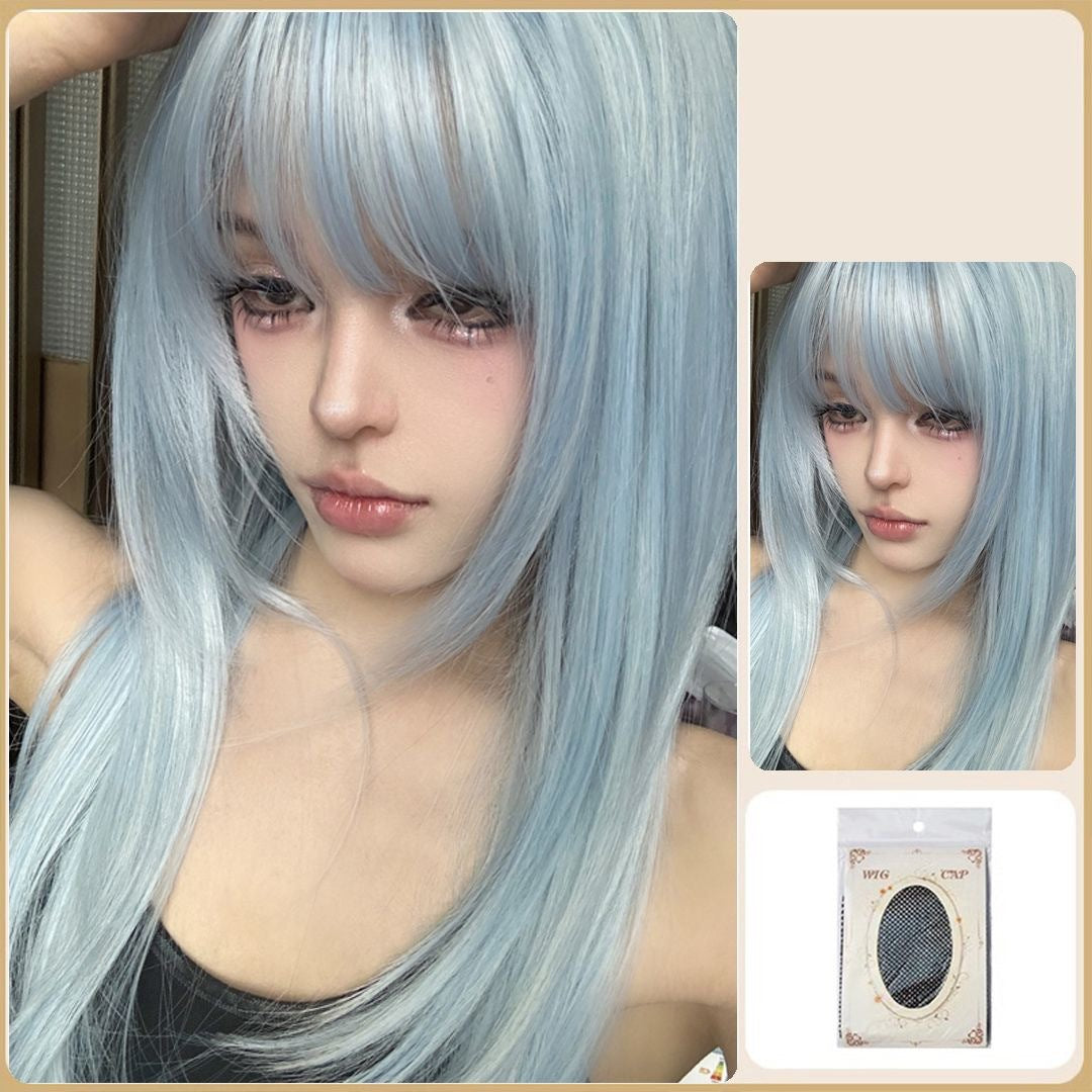 Yuan Angel Ice Blue Female Daily Hair Full Long Straight Wig