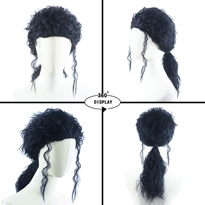 Version Black Long Moonwalk Imitation Show Stage Performance Adult Dress Men's Wig