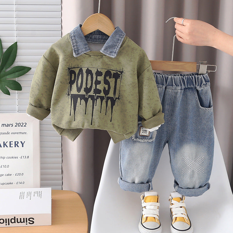 Children's Fried Street Fashion Trendy Spring Western Style Two-piece Children's Suit