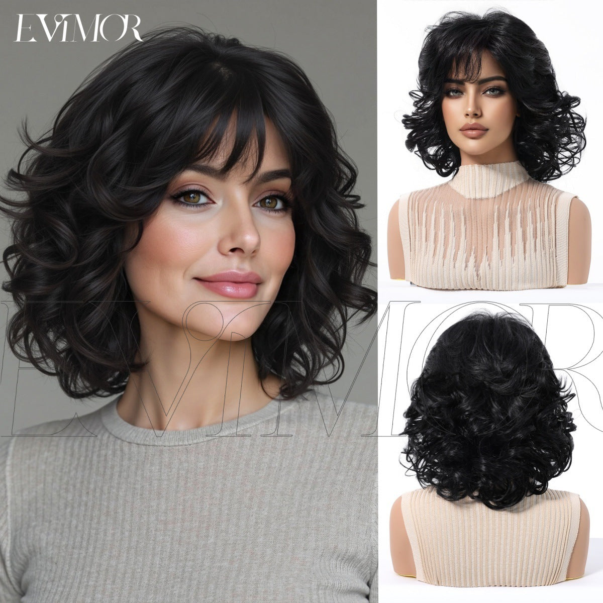 Fashion Lady Mom Sier Gray Fluffy Wig Short Curly Hair