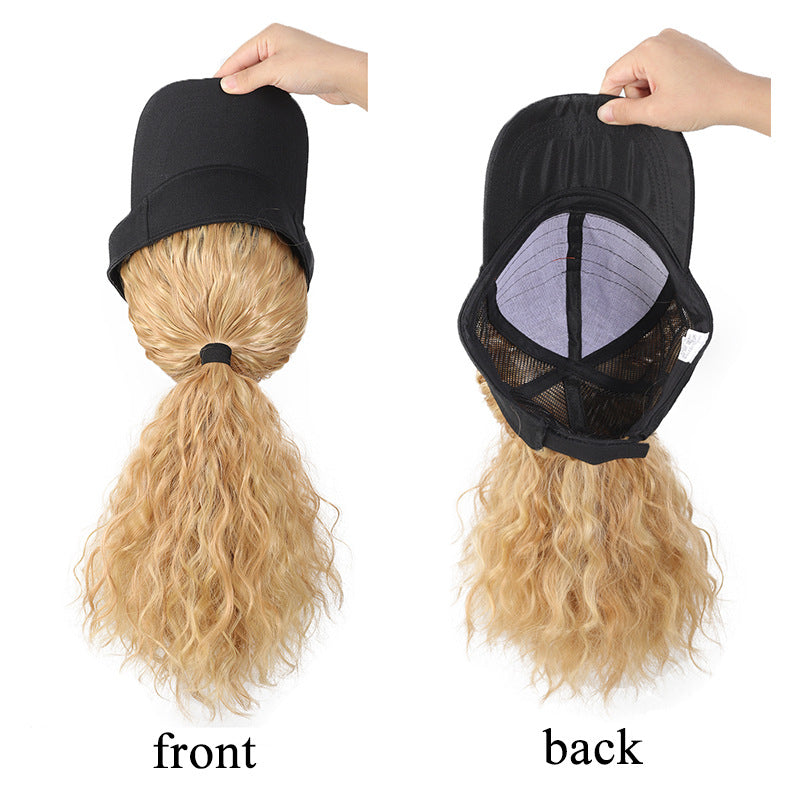 Female Sun Protection Peaked Cap Baseball Solid Color Crownless Wig Short Curly Hair