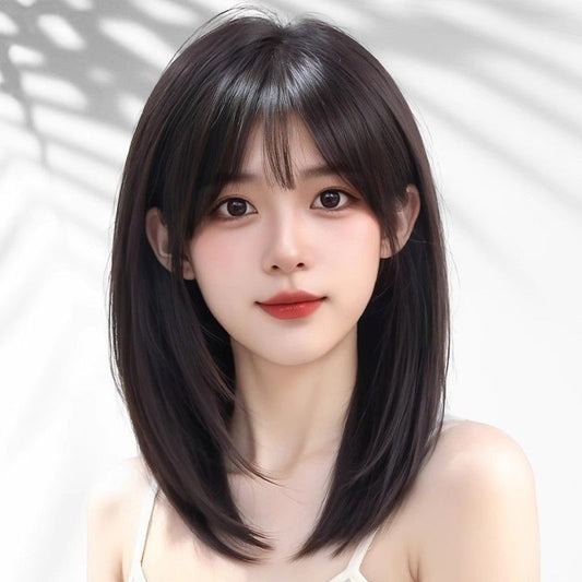 Women's Natural Layer Style Collarbone Length Haircut Real Hair Wig
