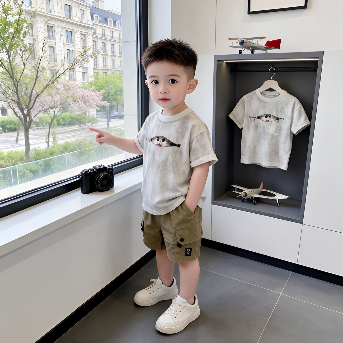 Children's Summer Handsome Fashionable Boy Short-sleeved Clothes Korean Style Small Children's Suit