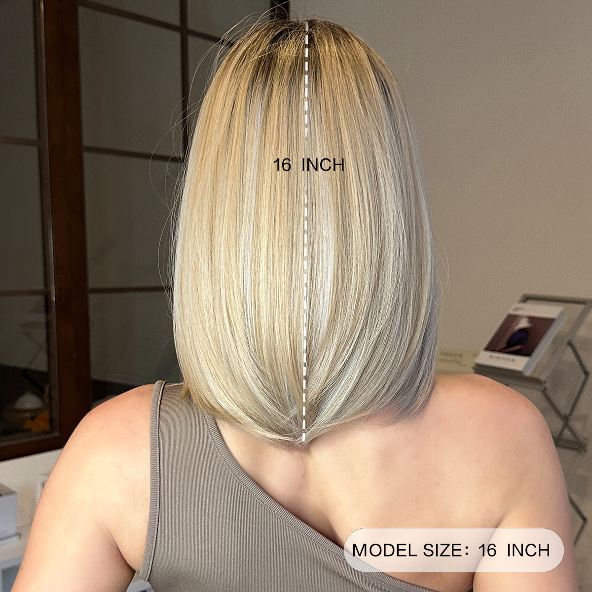 Shoulder Gradient Gold Side Division Bangs Natural Wig Short Straight Hair