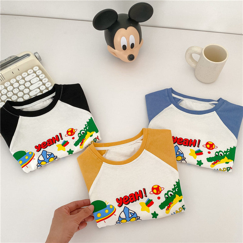 Boys Cute Comfortable Raglan Sleeve Cotton Light Watermark Children's T-shirt