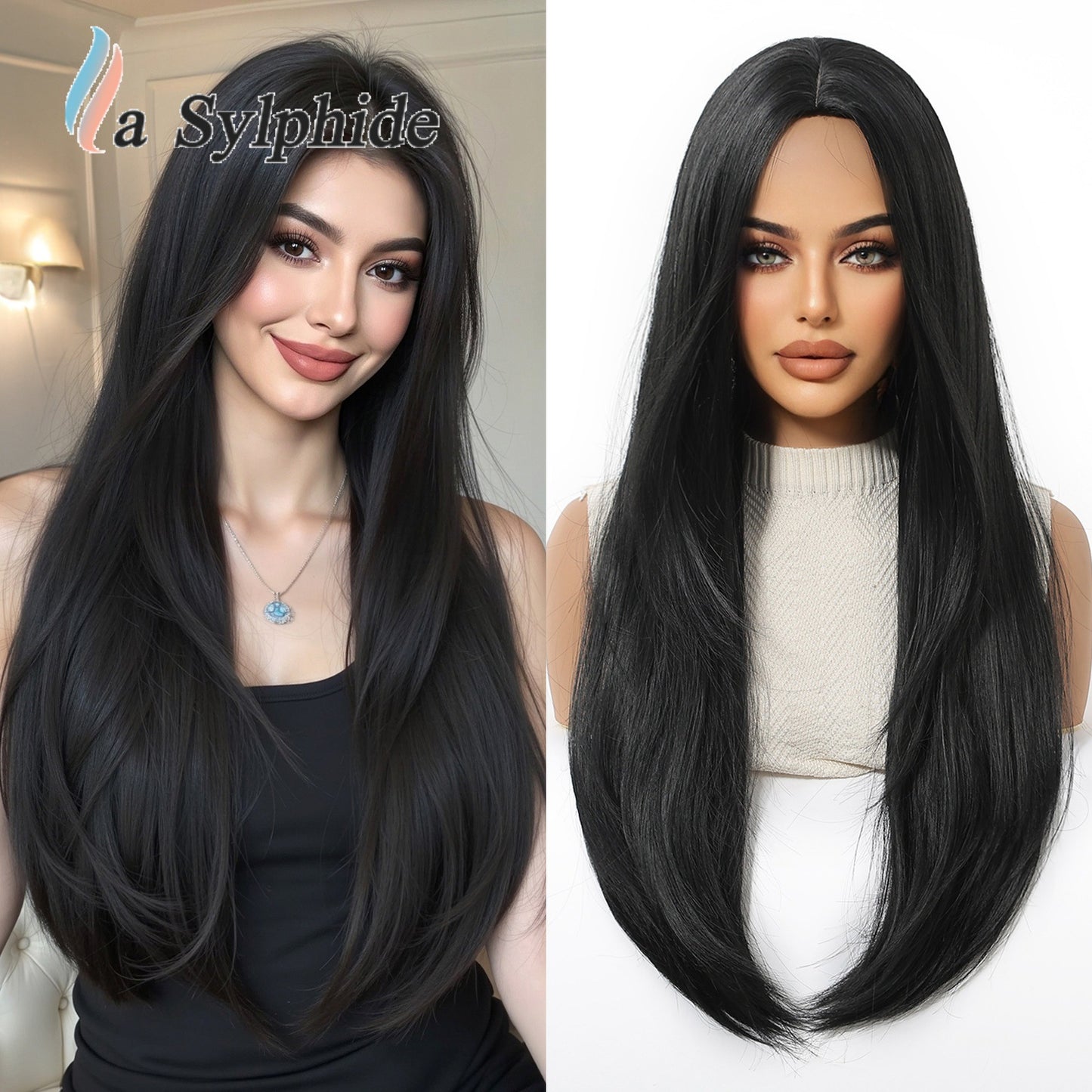 Women's Hair Blue Korean Style Realistic Mid-length Natural Long Straight Wig