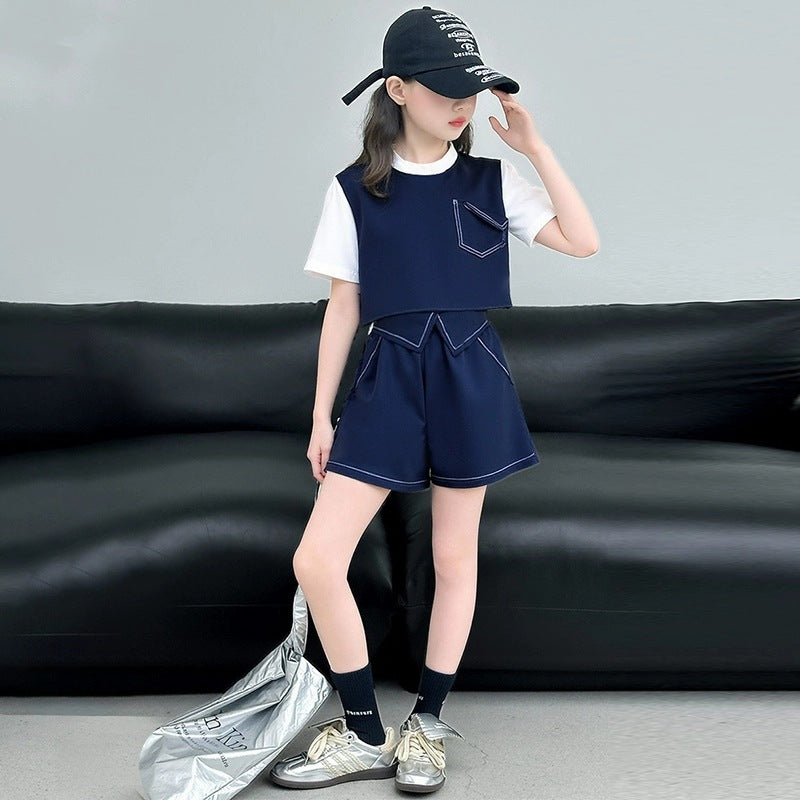 Children's Summer Short-sleeved Shorts Casual Korean Medium Big Western Style Children's Suit