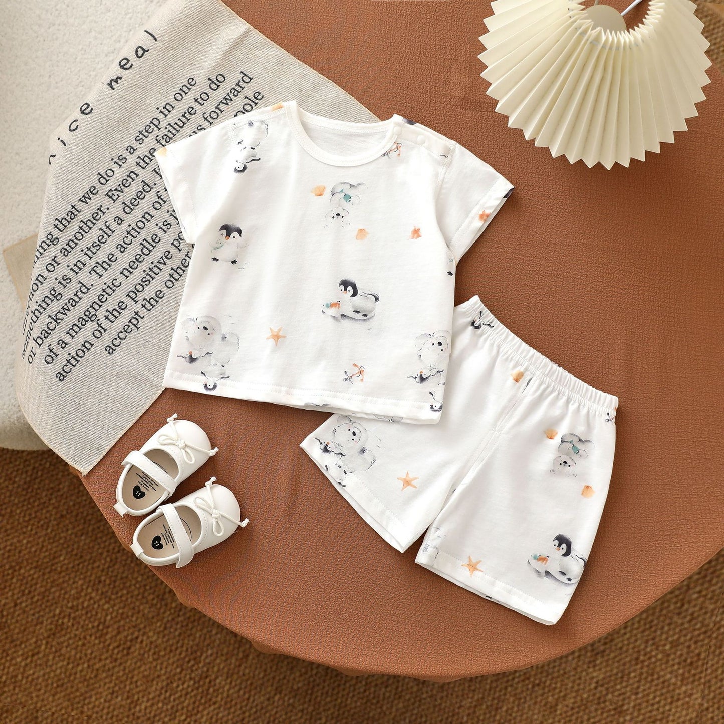 Children's Pure Cotton Short Sleeve Pants Home Children's Suit