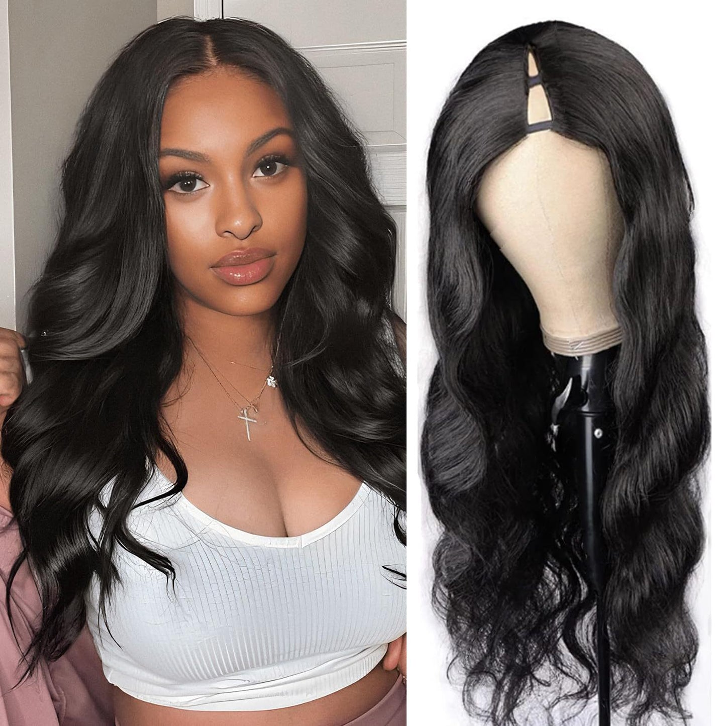 V-shaped Half Headgear Female Hair Extension Black Curly Synthetic Wig Long Curls
