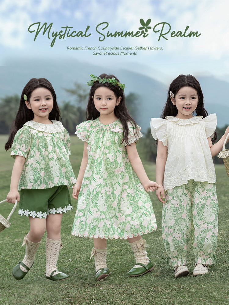 Simple Dress Sweet Pleating Puff Sleeve Doll Shirt Anti Mosquito Children's Suit