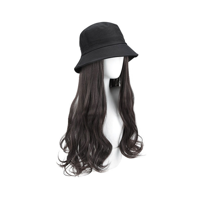 Bucket Hat With One Female Long Curly Hair Straight Water Other Wig