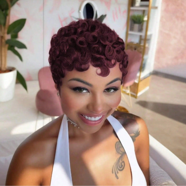 Women's African Roll Synthetic Wigs Rose Net Wig Short Curly Hair