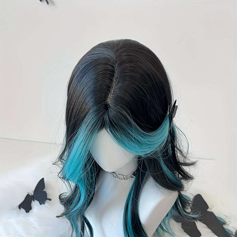 Female Blue Tail Dish Curly Hair Paris Dyed Wig Long Curls