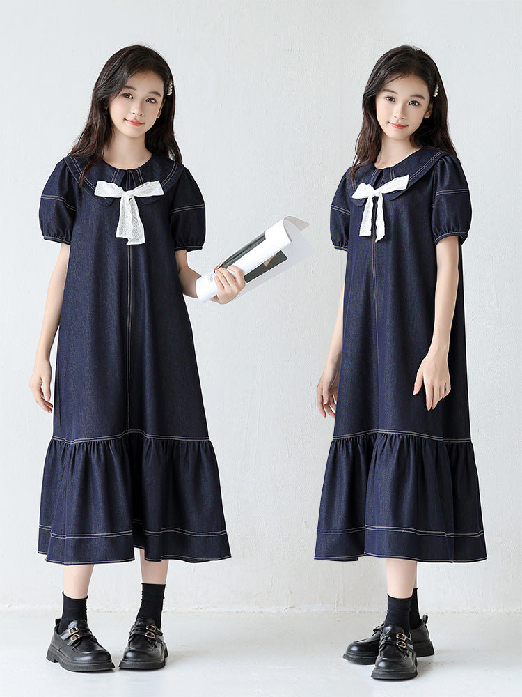 Children's Denim Skirt Summer Doll Collar Retro Children's Dress
