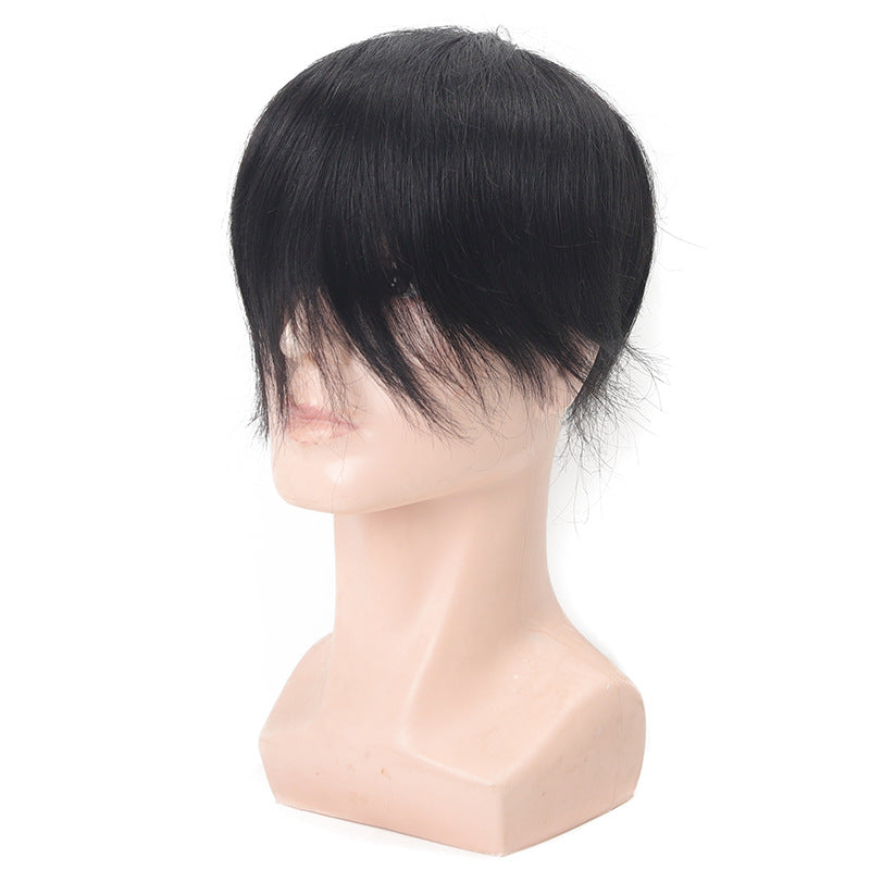 Men's Naturally Invisible Supplementing Piece Forehead Lace Swiss Net Real Hair Wig