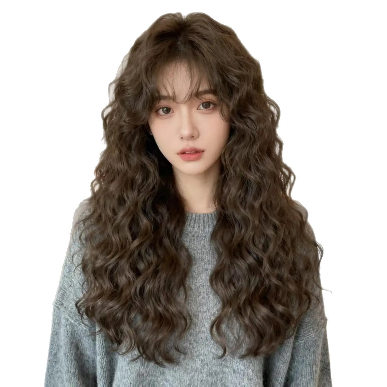 Bangs Cold Brown Temperament Light Whole Wig Long Curls
