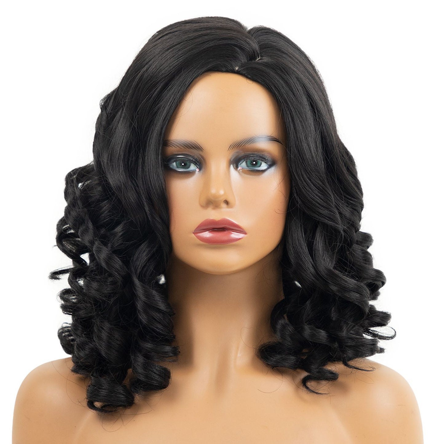 Women's Curly African Black Head Cover Wig Long Curls
