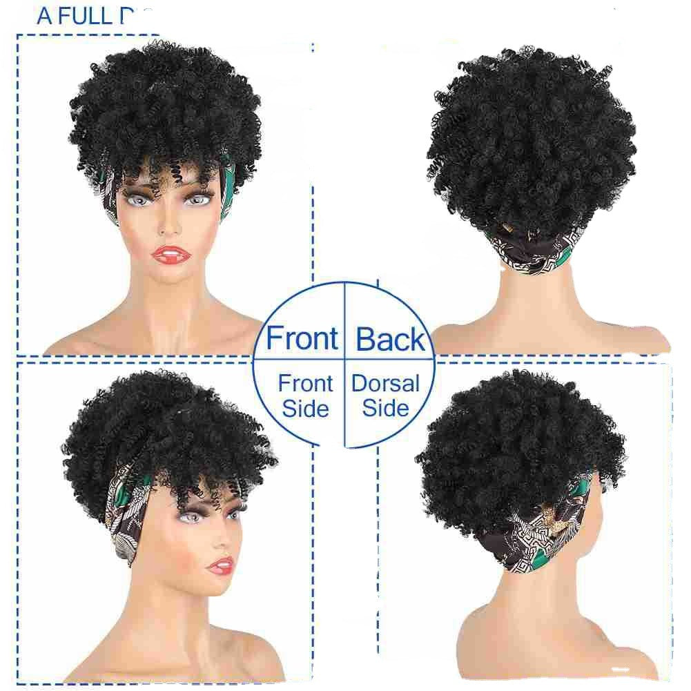 Women's African Small Bangs Integrated Headband Chemical Wig Short Curly Hair