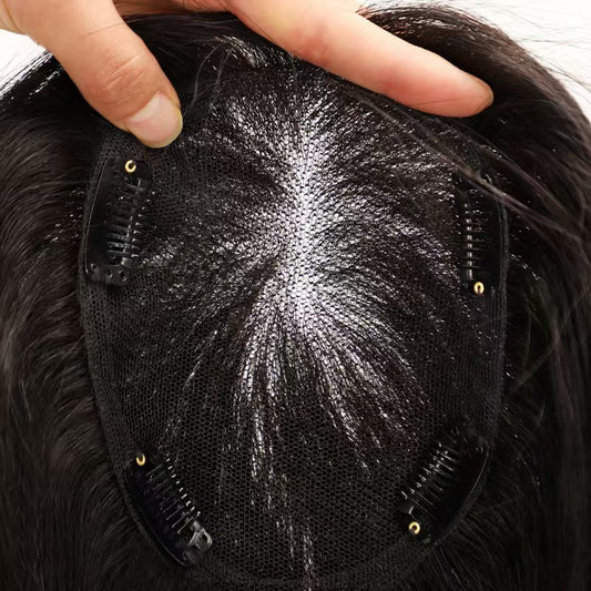 Women's Swiss Net Set Hand Woven Cover Gray Hair Human Top Wig
