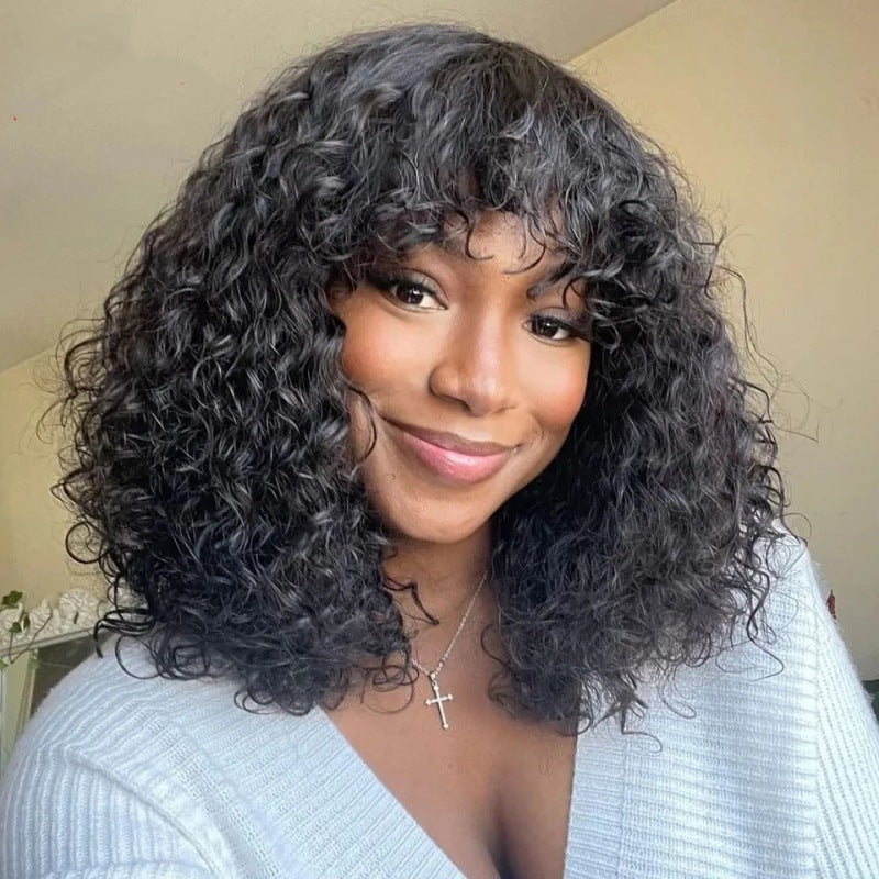 Brazilian Human Density Fringe Curly Bob Real Hair Wig