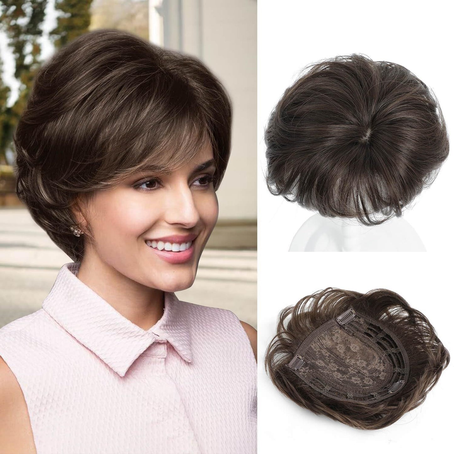 Hair Replacement Head Top Cover Gray Chemical Fiber Finishing Short Wig