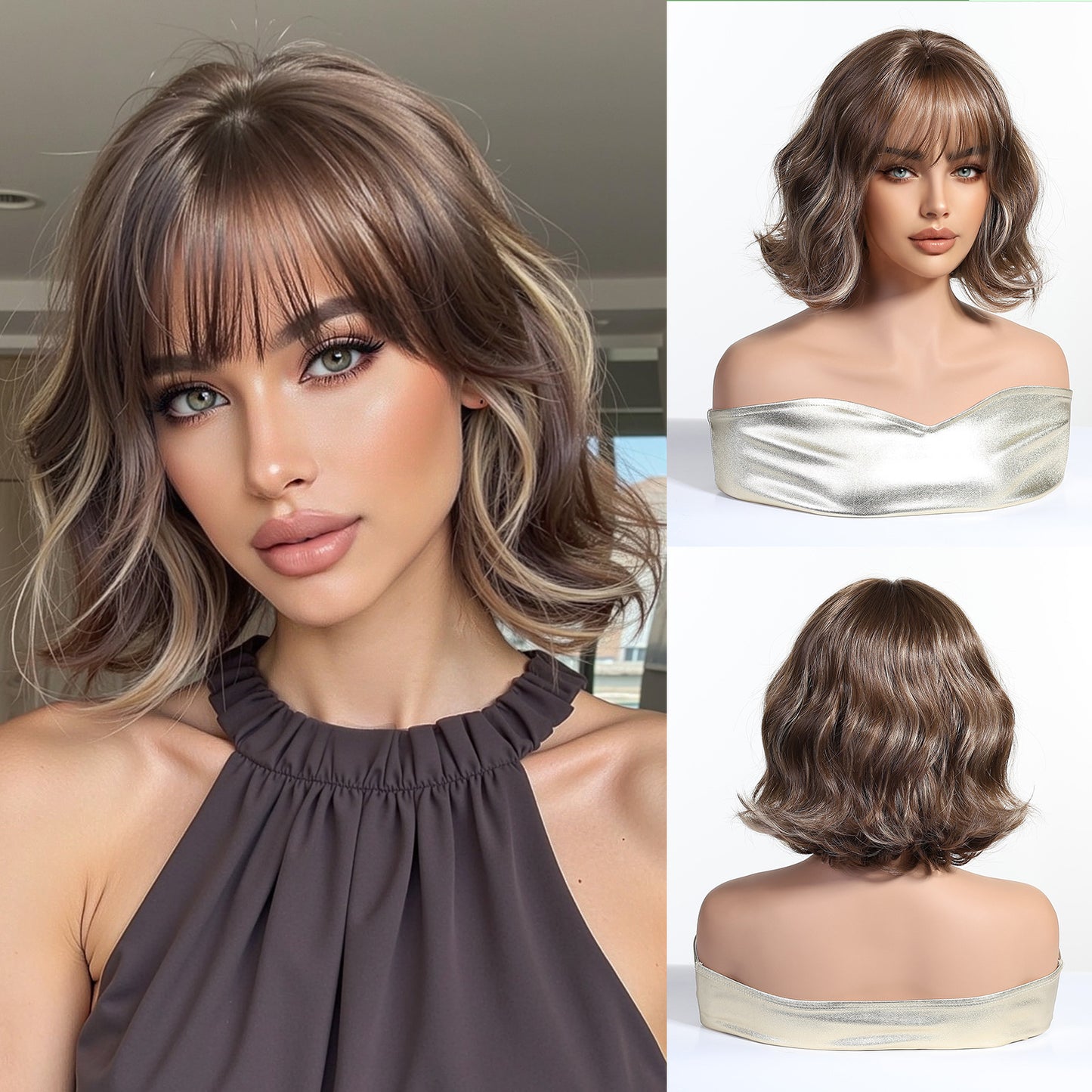Trendy Classy Brown Bangs Chemical Fiber Wig Short Curly Hair