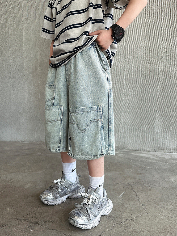 Children's Denim Cargo Shorts Summer Fifth Loose Children's Pants