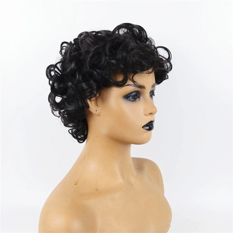 Women's African Small Volume Fluffy Explosion Headgear Cover Chemical Wig Short Curly Hair