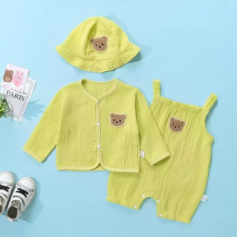 Women's & Men's Born Infant Gauze Bear Sleeveless Jumpsuit Cardigan Jumpsuit, Climbing Suit