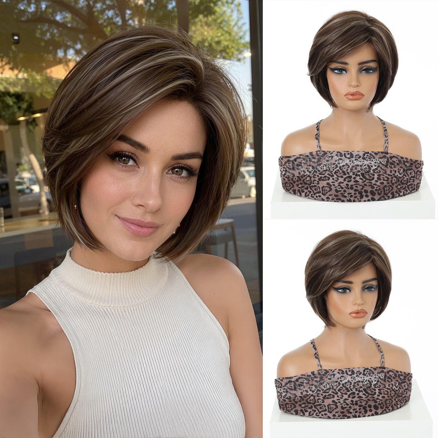 Women's Natural Realistic Fiber Simple Younger Fashion Small Wig Short Straight Hair