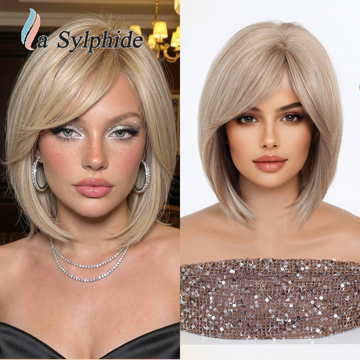 Dyed Brown Collarbone Straight Partial Bangs Breathable Rose Mesh Head Wig Short Curly Hair