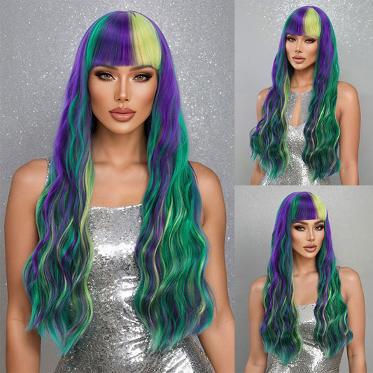 Gradient Color Straight Bangs Anime Corn Curler Female Wig Long Curls