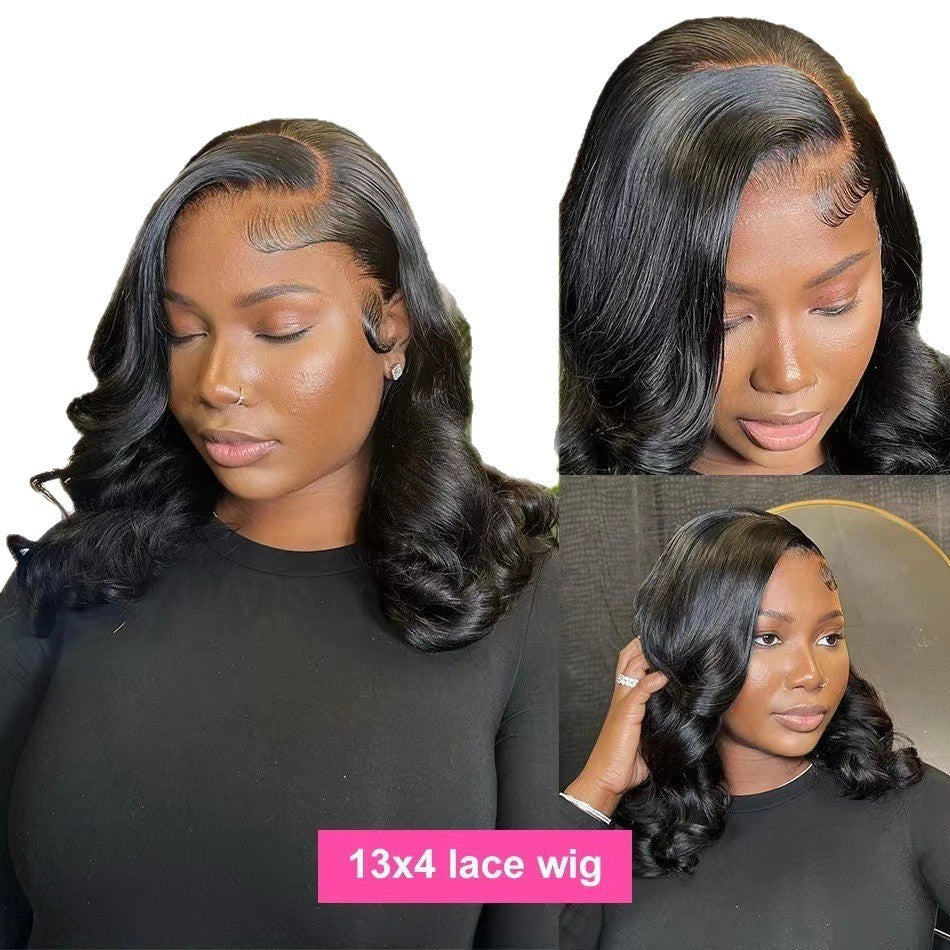 Short Curly Black Big Wave Mid-length Front Wig Long Curls