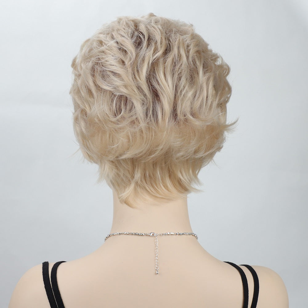 Female Gradient Color Golden Synthetic Wigs Wig Short Curly Hair