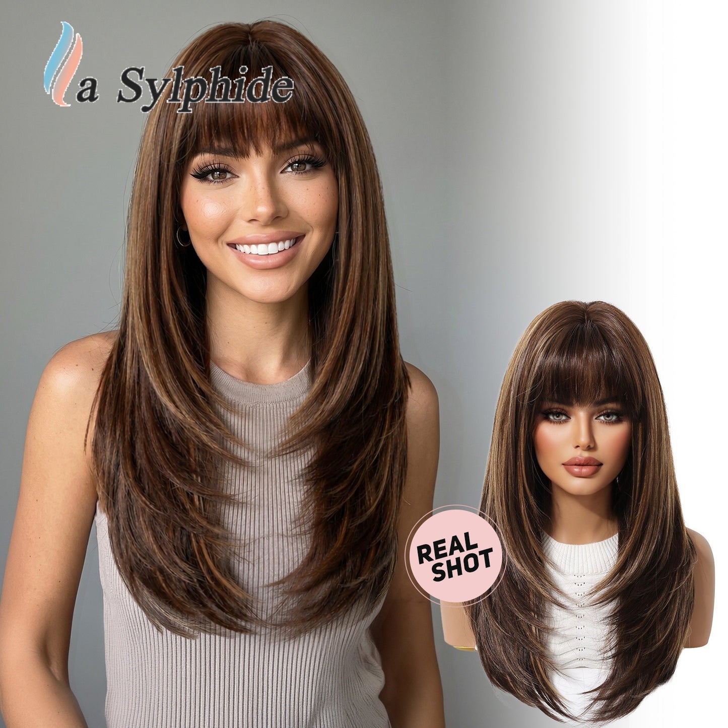 Dark Brown Bangs Level Hair Whole Top Long Straight Wig
