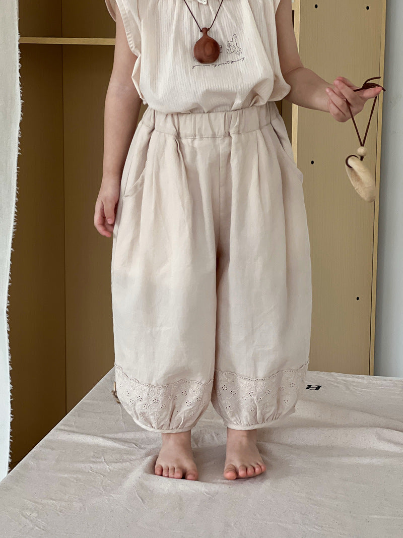 Children's Wheat Summer Korean Style Comfortable Ramie Lace Anti Mosquito Loose Children's Pants