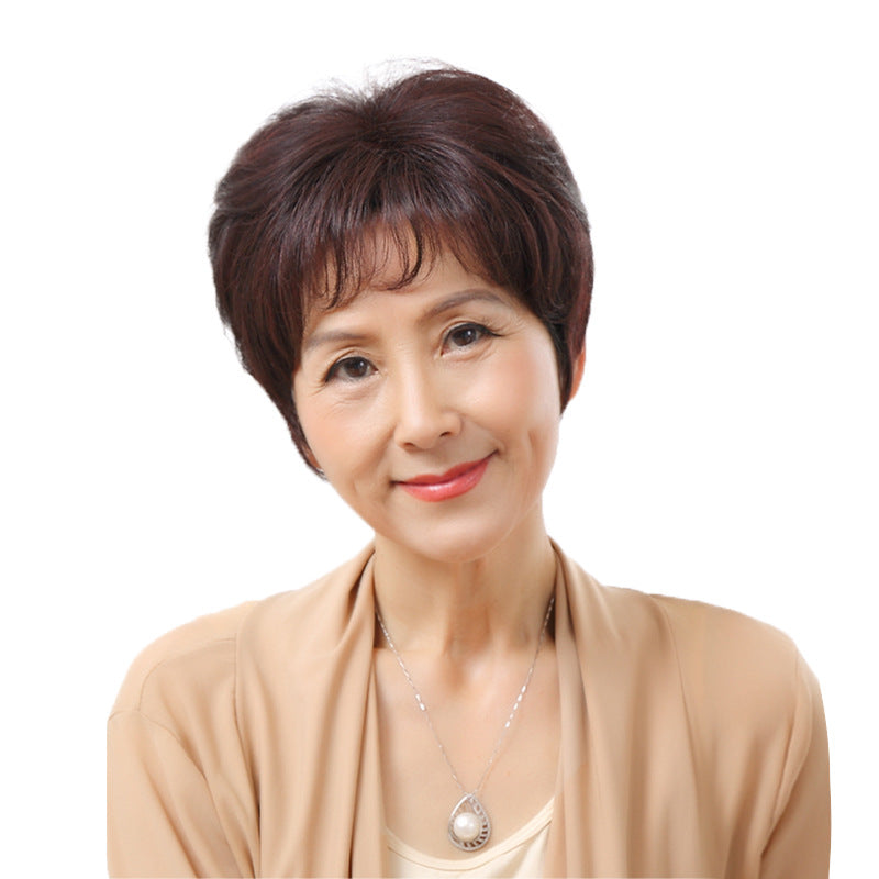 Female Real Hood Natural Fashion Wine Red Old Lady Wig Short Curly Hair