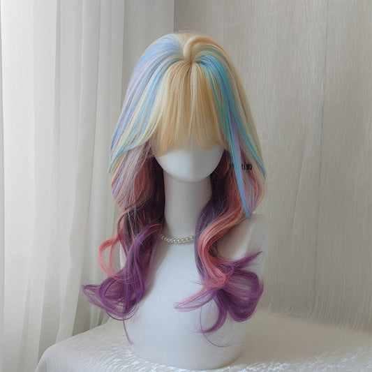 Women's Female Connector Hair Style Two-dimensional Layered Full Wig Long Curls