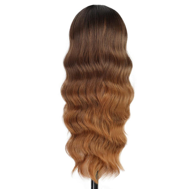 Women's Small Lace Gradient Brown Curly Hair Big Wave Synthetic Wig Long Curls