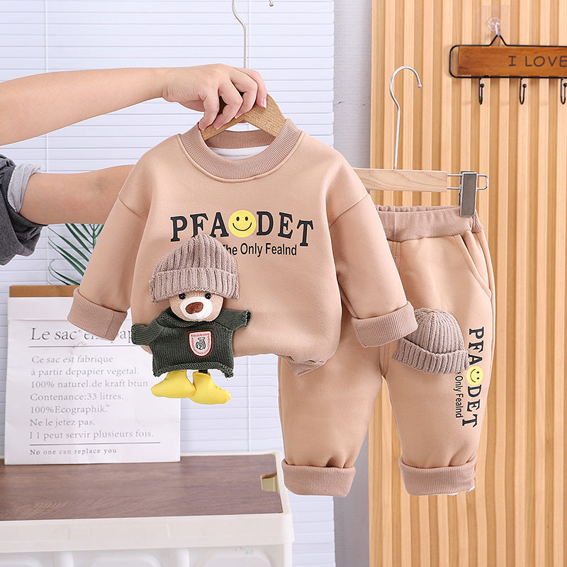 Children's Fleece-lined Sweater Handsome Boys Clothes Two-piece Children's Suit