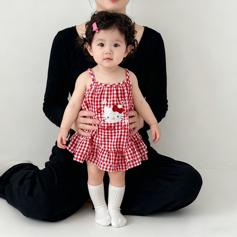 Slim Strap Vest Kitty Breathable A- Line Children's Dress