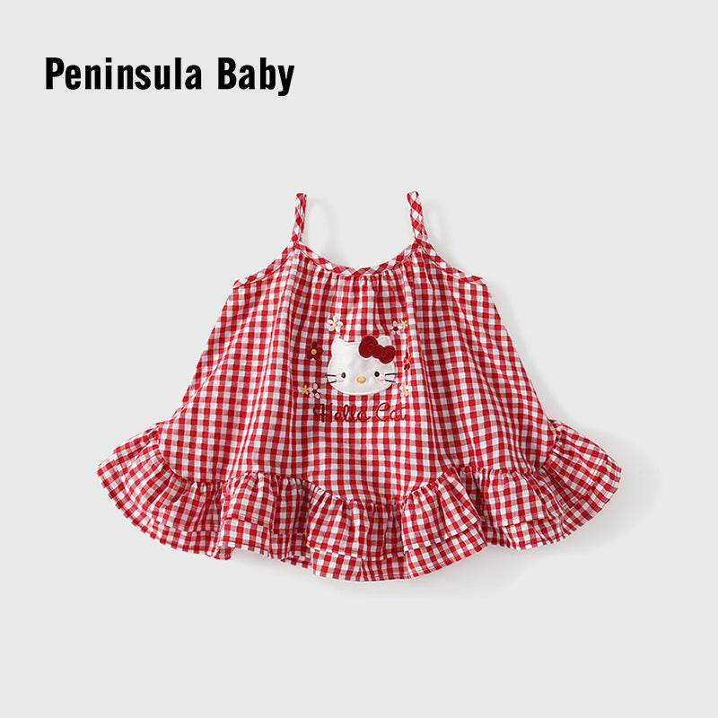 Slim Strap Vest Kitty Breathable A- Line Children's Dress